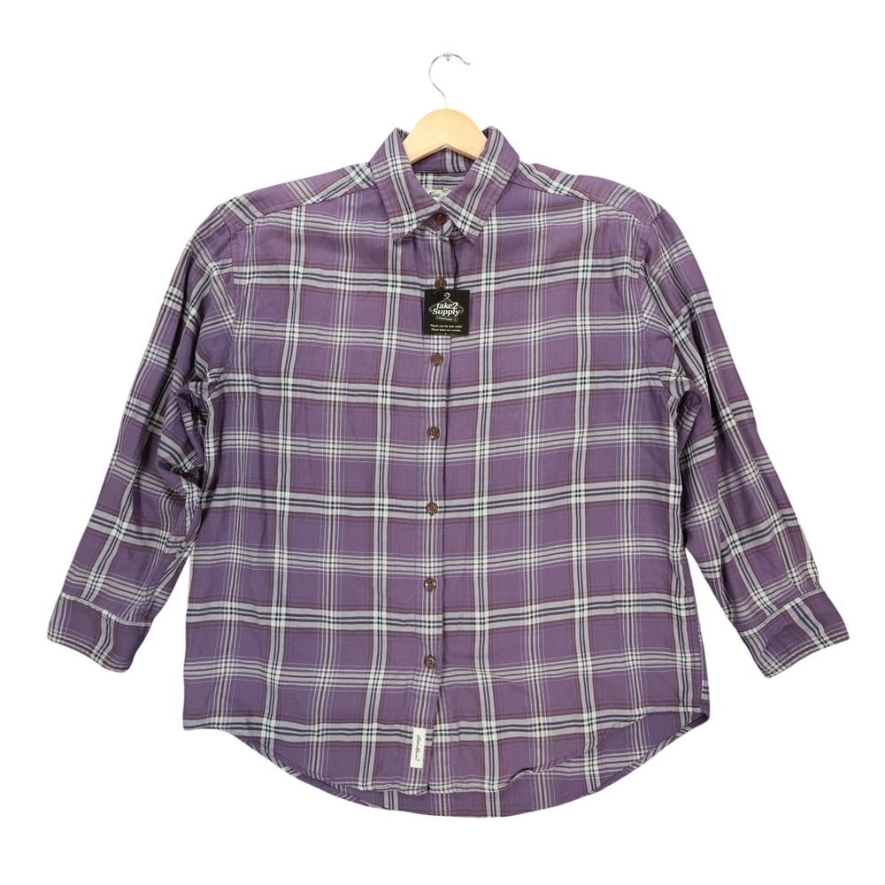 Eddie Bauer Flannel Shirt Womens Medium Excellent‎ Plaid Long Sleeve Cotton